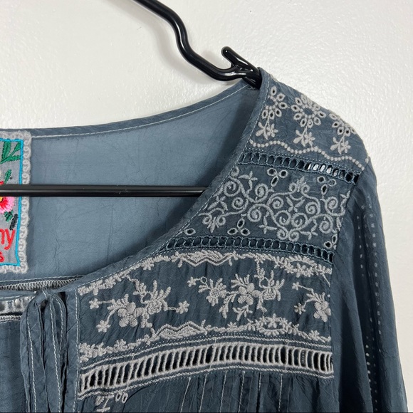 Johnny Was boho embroidered semi sheer tunic roll sleeve size small - Picture 5 of 8